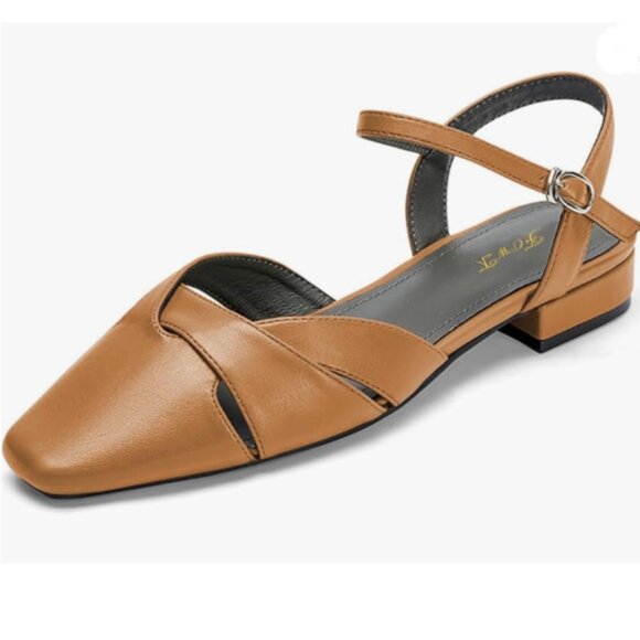 FOWT Brown Square Toe Ankle Strap Buckle Sandals Comfy Block Low Heels Shoes - Picture 1 of 8